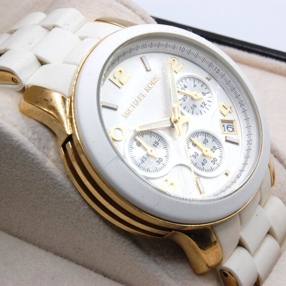Michael Kors Runway White & Gold Chronograph Quartz Watch MK-5145 (New Battery) - Picture 4 of 8